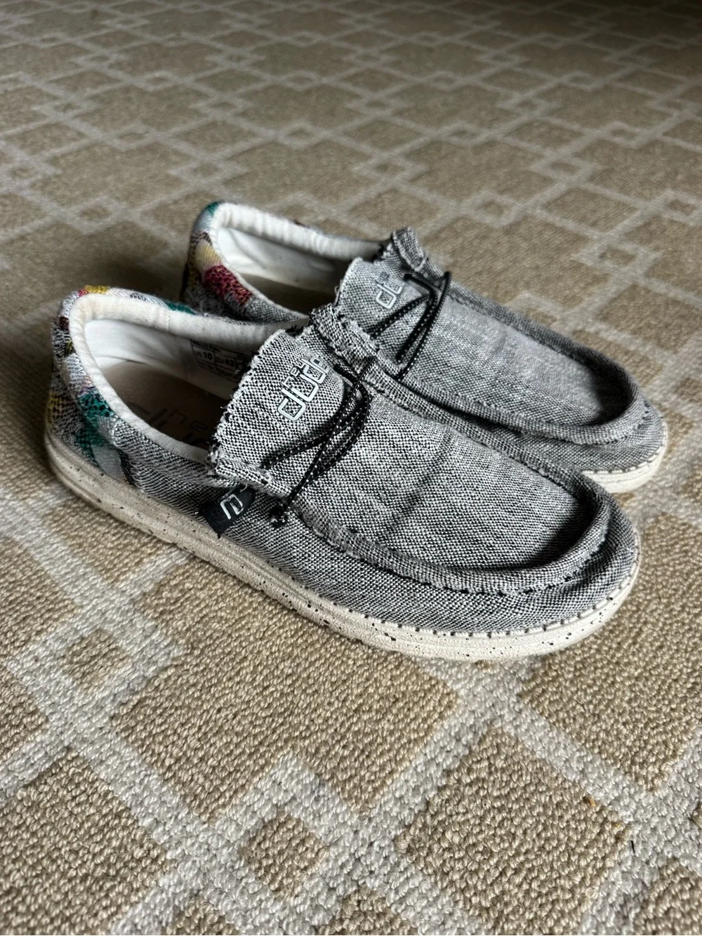 Hey Dude Wally Funk Grey Tribal Slip On Loafers Casual Shoes Men’s US 10